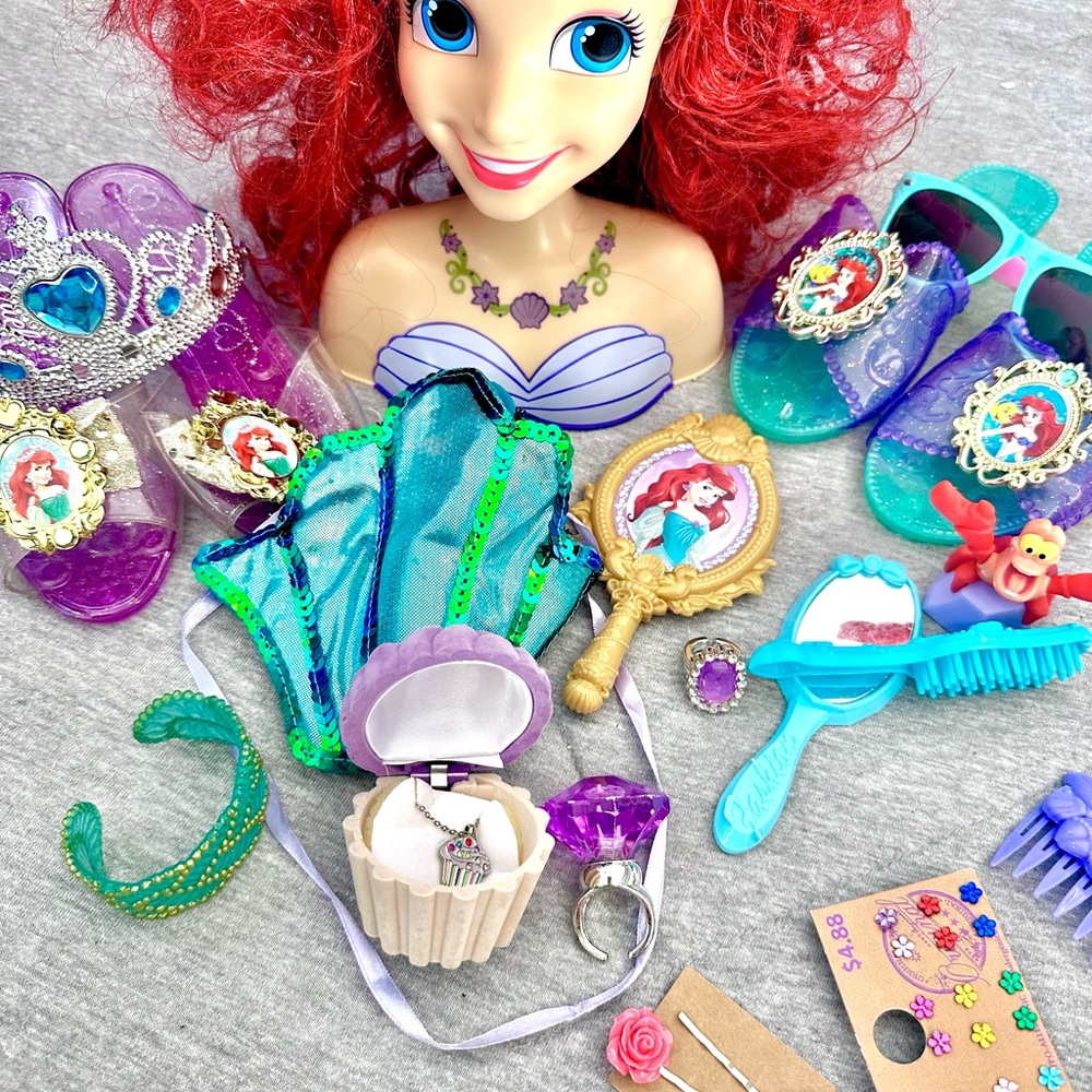 Disney Ariel Styling Head with Red Hair and Purple Accessories